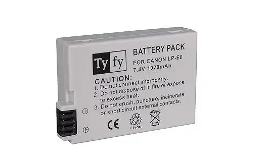 Tyfy LPE8 (Canon) Battery (1020mah) Lithium-ion Rechargeable Battery for DSLR Camera, Compatibility - Power EOS 55D, 600D, D650, 700D, EOS KISSX4, EOS Rebel T2i, T3i, T4i & T5i