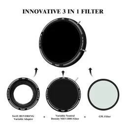 H&Y 67 72 77 82mm Variable ND Filter Polarizing Filter and Adjustable Filter Adapter Step Ring 3 in 1 Camera Lens Filter VND CPL Filter ND3-ND1000 1.5-10 Stops for Studio Outdoor and Video Shooting