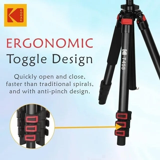 Kodak T455 Pro 34.6 mm Four Section Support Flip Locks Tripod for Video Shooting, Broadcasting and Photography Tripod