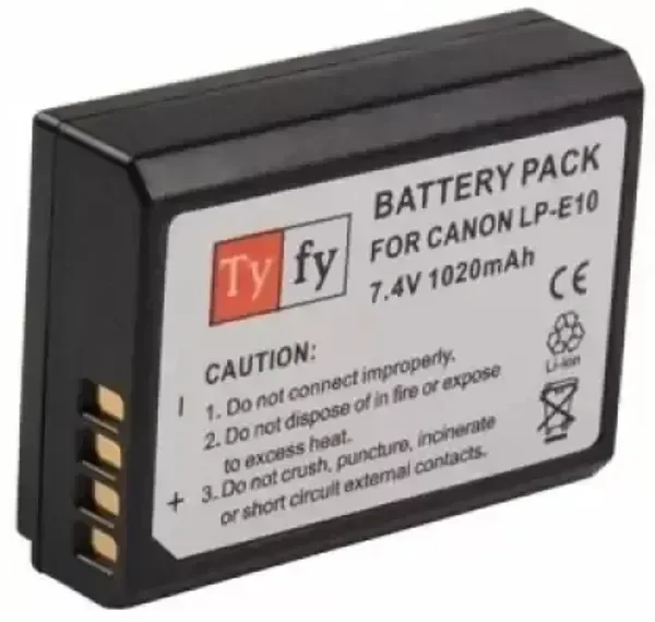 Tyfy LPE10 (Canon) Battery (1020mah) Lithium-ion Rechargeable Battery for DSLR Camera, Compatibility - Power EOS 55D, 600D, D650, 700D, EOS KISSX4, EOS Rebel T2i, T3i, T4i & T5i
