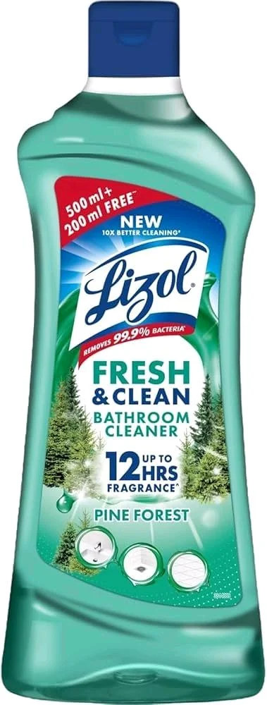 Lizol

REMOVES 99.9% ВАСTERIA

FRESH & CLEAN

BATHROOM CLEANER

12HRS FRAGRANCE

PINE FOREST