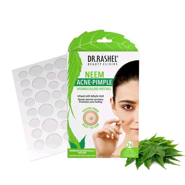 DR.RASHEL
BEAUTY ELIXIRS
NEEM ACNE-PIMPLE
HYDROCOLLOID PATCHES
Infused with Salicylic Acid
Gently absorbs secretion Promotes acne healing
TOXIN-FREE
EASY TO USE
DERMATOLOGICALLY TESTED
SUITABLE FOR MOST SKIN TYPES
36 Patches
12 mm 8 mm 1224ches Multi-size patches for precise coverage