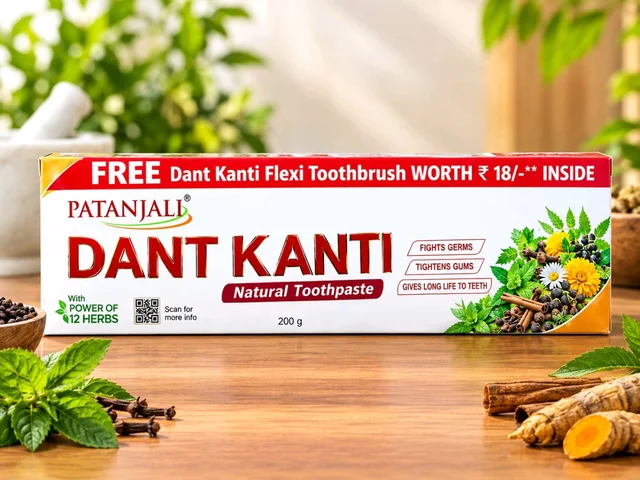 FREE Dant Kanti Flexi Toothbrush WORTH

18/-**, INSIDE

PATANJALI

TIGHTENS GUMS/

FIGHTS GERMS

GIVES LONG LIFE TO TEETH

DANT KANTI

Natural Toothpaste

200 g

+1 N Toothbrush