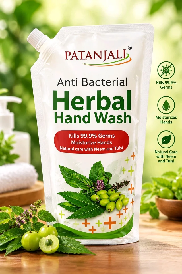 PATANJALI

Anti Bacterial Herbal Hand Wash

Kills 99.9% Germs Moisturize Hands

Natural care with Neem and Tulsi
