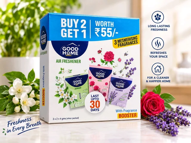 BUY 2 GET 1 FREE WORTH  55/-

GOOD HOME

3 MESMERISING FRAGRANCES

AIR FRESHENER

GOOD HOME

GOOD HOME

GOOD

LAST UPTO 30 DAYS

For actual variants check the top panel

With Fragrance BOOSTER
