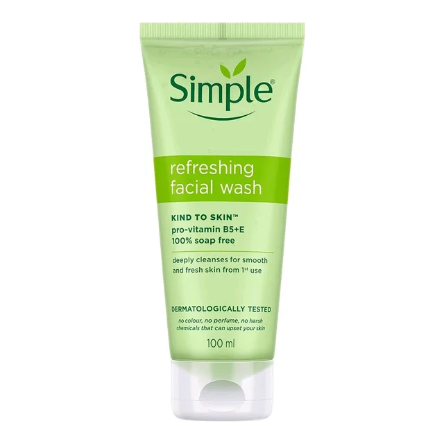 Simple

refreshing facial wash

KIND TO SKIN™™

pro-vitamin B5+E

100% soap free

deeply cleanses for smooth and fresh skin from 1st use

DERMATOLOGICALLY TESTED

no colour, no perfume, no harsh chemicals that can upset your skin

100 ml

D