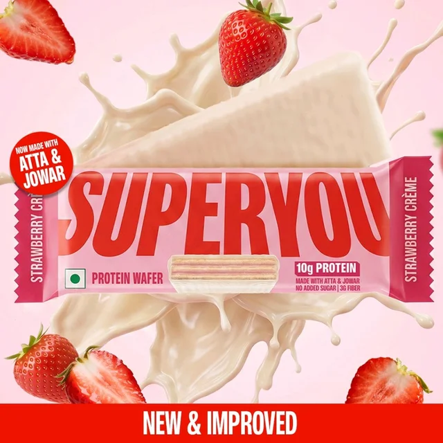 Superyou Strawberry Creame Protein Wafer 10g Protein Made With Atta & Jowar