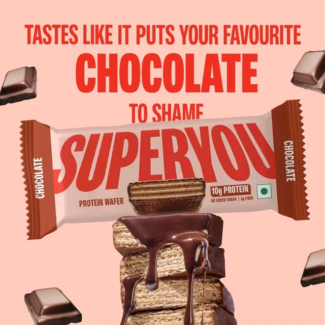 Superyou Chocolate Protein Wafer 10g Protein Made With Atta & Jowar, No Added Sugar | 3g Fiber