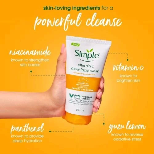 Simple Vitamin C Glow Wash Protect N Glow Vitamin C + Yuzu Lemon 100% Soap Free