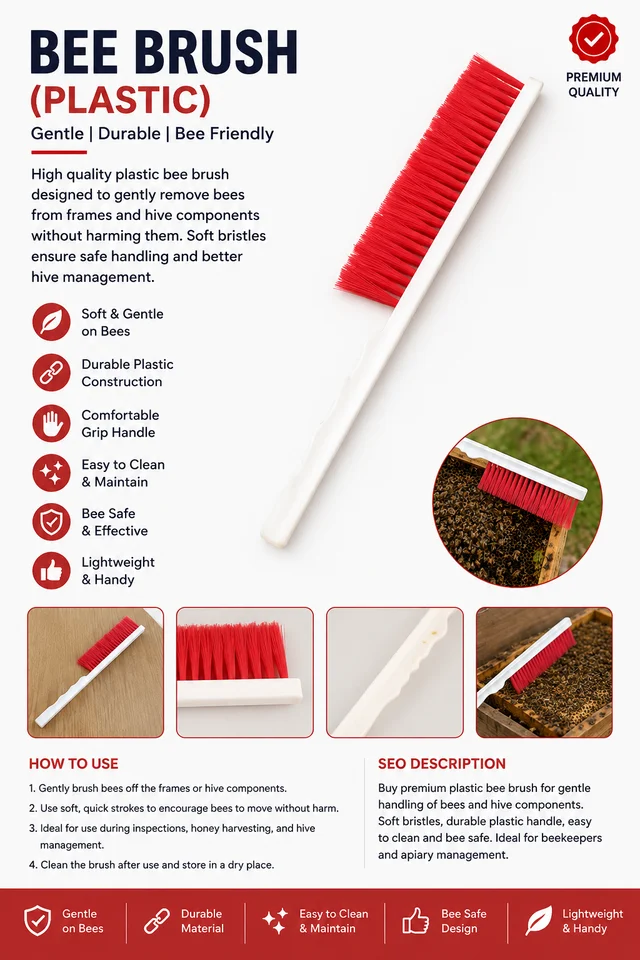 Shahadwale Plastic Bee Brush for Beekeeping – Soft Bristle Bee Removal Brush - Plastic