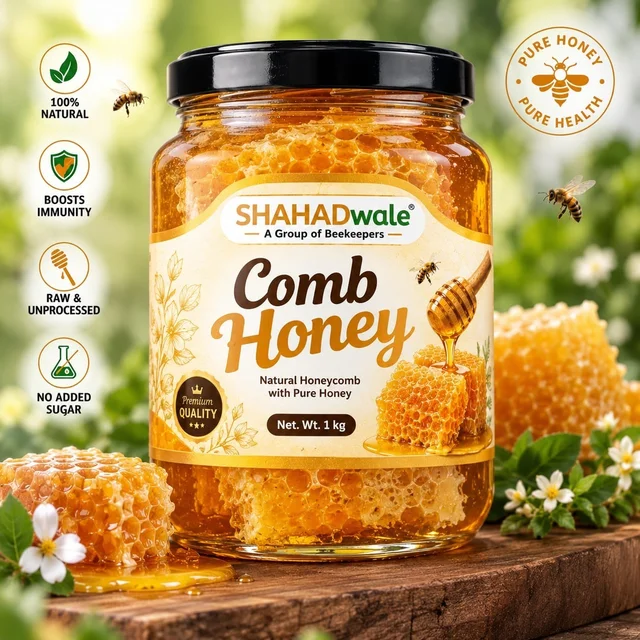 SHAHADWALE Natural Comb Honey – Honeycomb with Honey - 1 kg