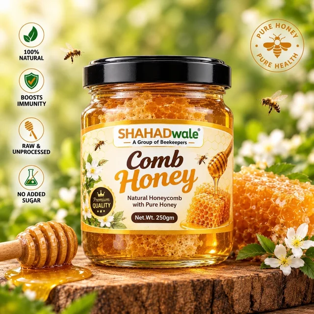 SHAHADWALE Natural Comb Honey – Honeycomb with Honey - 250 gm