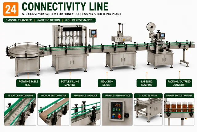 SHAHADWALE Honey Processing & Bottling Connectivity Line | SS Conveyor System