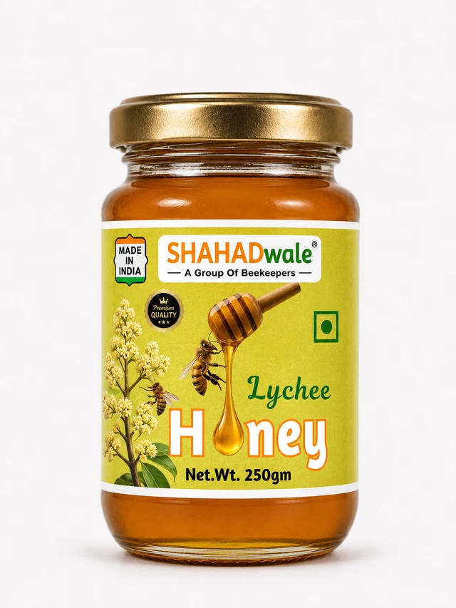 SHAHADWALE Lychee Honey | Litchi Honey | Lichi Flora Honey - 250 Gm, Premium Quality