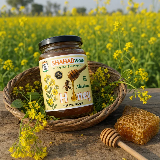 SHAHADWALE Natural Mustard Honey | Raw Sarson Honey from Rajasthan | Unprocessed & Pure - 500gm