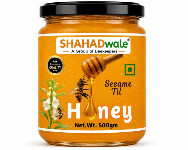 SHAHADWALE Sesame Honey | Til Flora Honey | SHAHADWALE Bee Farms honey - 500 Gm, Premium Quality