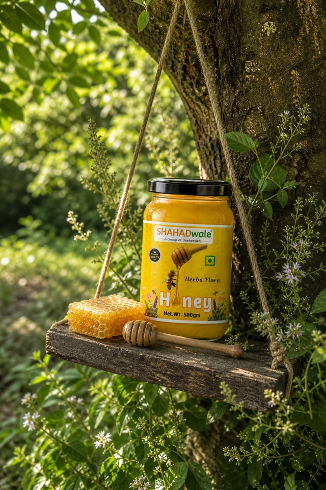 SHAHADWALE Herbs Honey |Herbs Flora Honey| Herbal plants Flowers Honey | Himalayan Honey - 500 Gm, Premium Quality