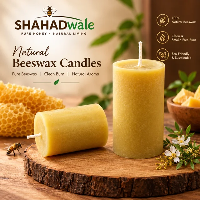 SHAHADWALE Natural Beeswax Candle – Handmade Golden Yellow Candle for Home Décor, Meditation & Gifting - 5 Piece - 200Gm
