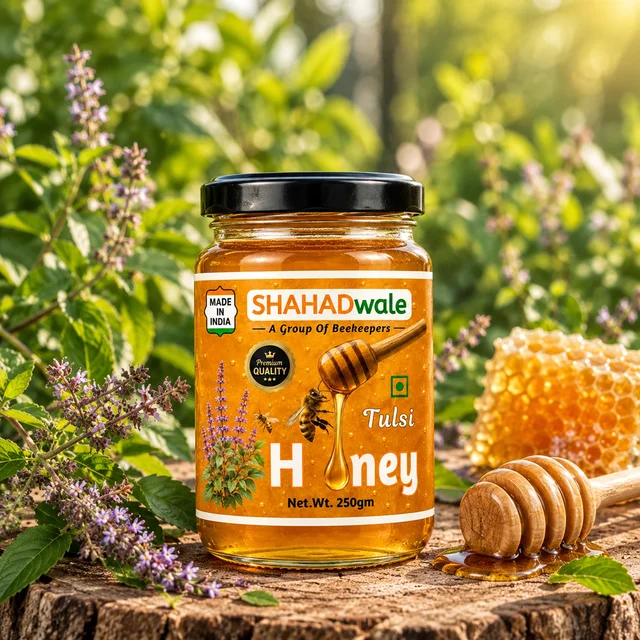 SHAHADWALE Tulsi Honey – Raw Holy Basil Honey by SHAHADWALE | Natural Immunity Booster - 250gm