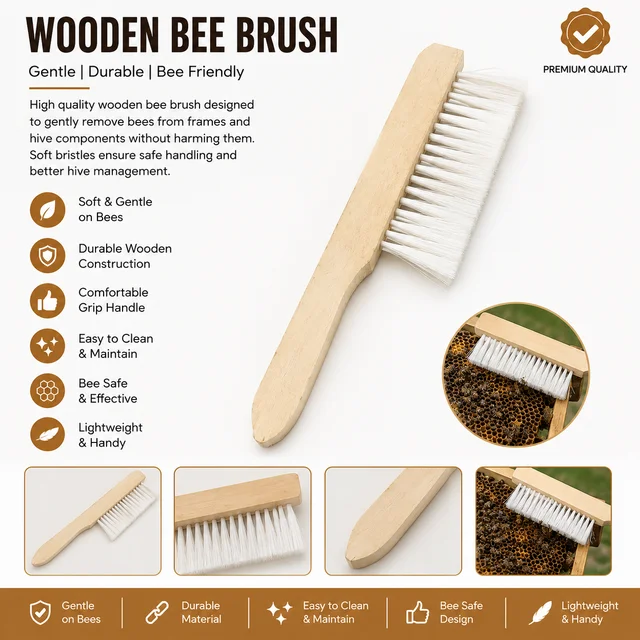 Shahadwale Wooden Bee Brush for Beekeeping – Soft Bristle Hive Inspection Brush - Wooden