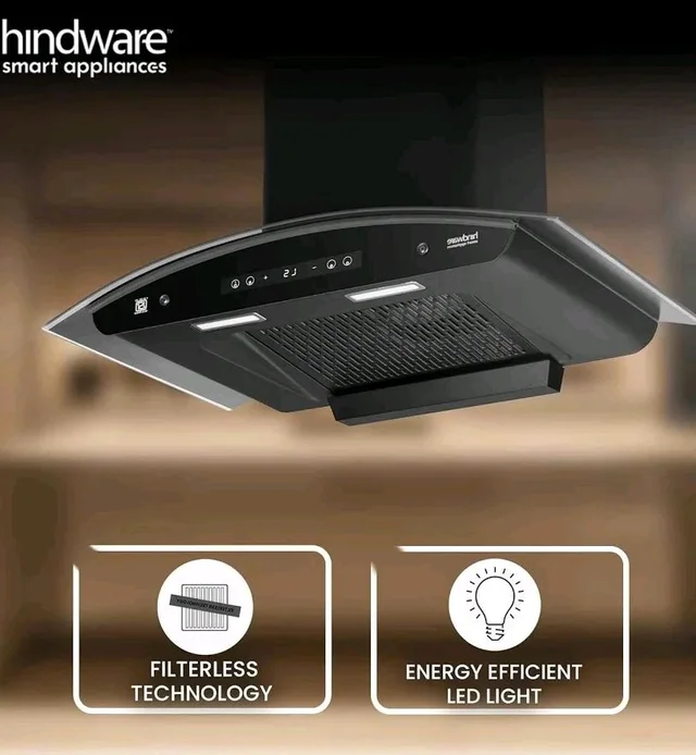 HINDWARE ALEXIO PLUS 90CM ALLOY STEEL BLACK AUTO-CLEAN FILTERLESS CURVED GLASS KITCHEN CHIMNEY WITH 5 YEARS MOTOR WARRANTY