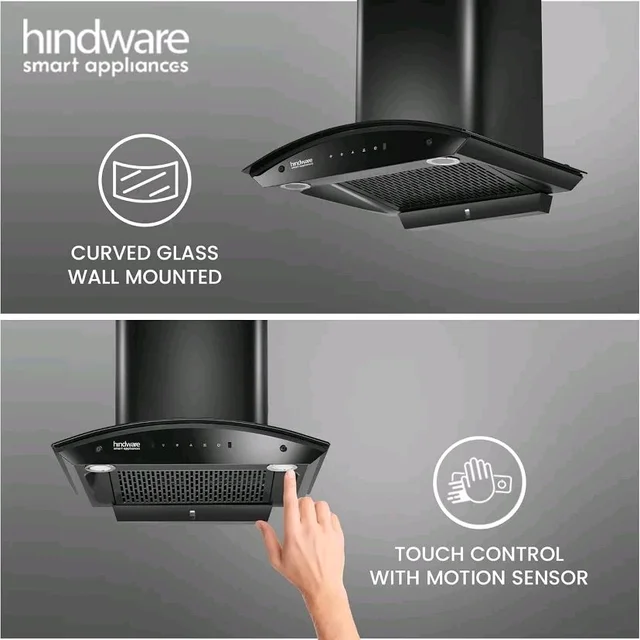 Hindware In 60 Auto Clean Wall Mounted Black 1500 Cmh Chimney - Black