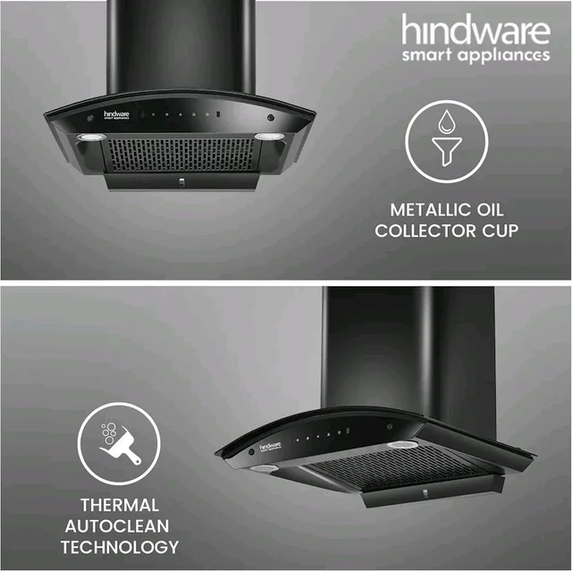 Hindware In 60 Auto Clean Wall Mounted Black 1500 Cmh Chimney - Black
