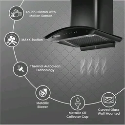 Hindware In 60 Auto Clean Wall Mounted Black 1500 Cmh Chimney - Black