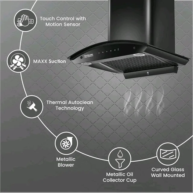 Hindware In 60 Auto Clean Wall Mounted Black 1500 Cmh Chimney - Black
