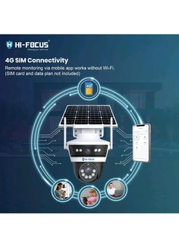 HIFOCUS 3MP Dual Lens 4G Solar CCTV Camera, Dual View Outdoor PT Security Camera, SIM Supported, Color Night Vision, PIR Motion Detection, Two-Way Audio