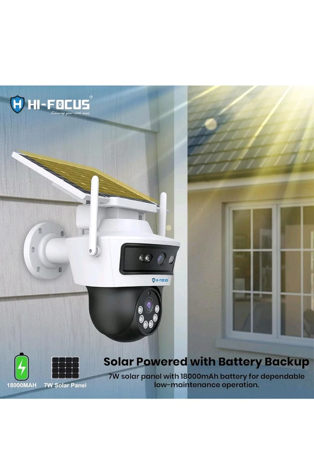 HIFOCUS 3MP Dual Lens 4G Solar CCTV Camera, Dual View Outdoor PT Security Camera, SIM Supported, Color Night Vision, PIR Motion Detection, Two-Way Audio