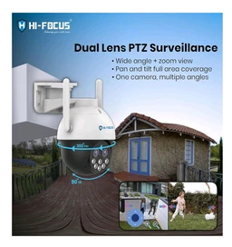 HIFOCUS 4MP Dual Lens Wi-Fi PTZ Outdoor Security Camera, 10X Zoom with Wide & Zoom Views, Color Night Vision, AI Human Detection & Auto Tracking, Two-Way Audio, Siren & Alexa Support
