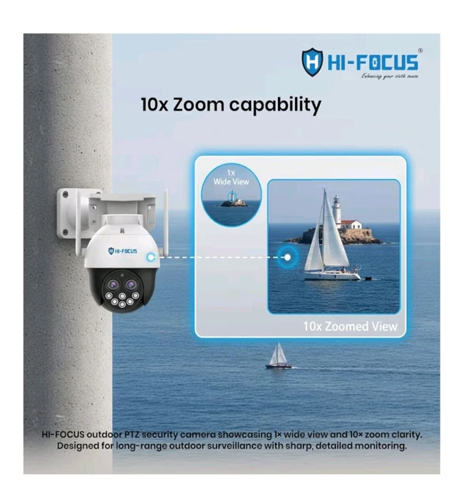 HIFOCUS 4MP Dual Lens Wi-Fi PTZ Outdoor Security Camera, 10X Zoom with Wide & Zoom Views, Color Night Vision, AI Human Detection & Auto Tracking, Two-Way Audio, Siren & Alexa Support