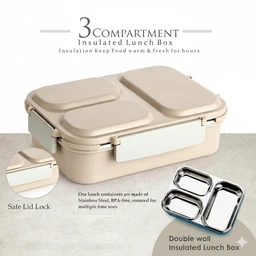 Stainless Steel Lunch Box (3 Compartments) - Beige