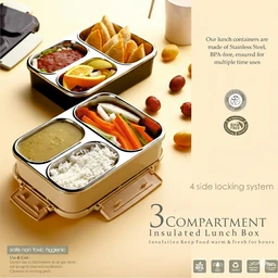 Stainless Steel Lunch Box (3 Compartments) - Beige