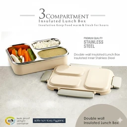 Stainless Steel Lunch Box (3 Compartments) - Beige