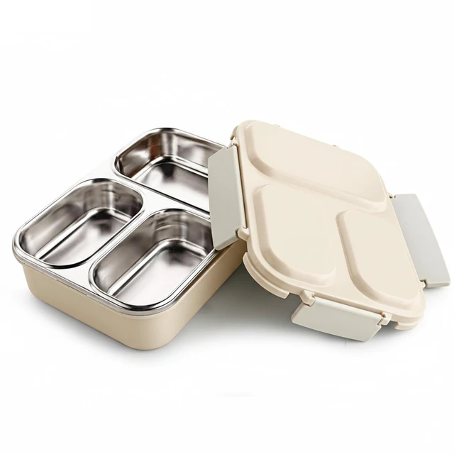 Stainless Steel Lunch Box (3 Compartments) - Beige