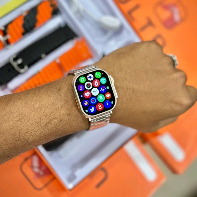 7 in 1 Strap Series 8 Ultra 49 MM Smartwatch | 7 Straps Premium Straps, Change Straps Every Day Of The Week, Means Within 7 Straps, Wireless Fast Charging Cable And Manual Book Included In Box