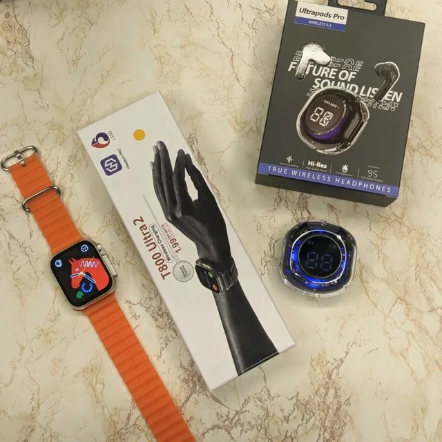 Most Awaited Budget Combo | T800 Ultra Budget Smartwatch And Budget Esthetic Tws - Black