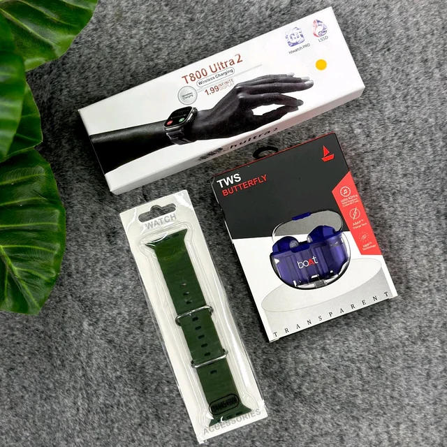 Most Awaited Budget Combo | T800 Ultra 2 Smartwatch, B0at Butterfly Earphone With High Quality Ocean Strap
