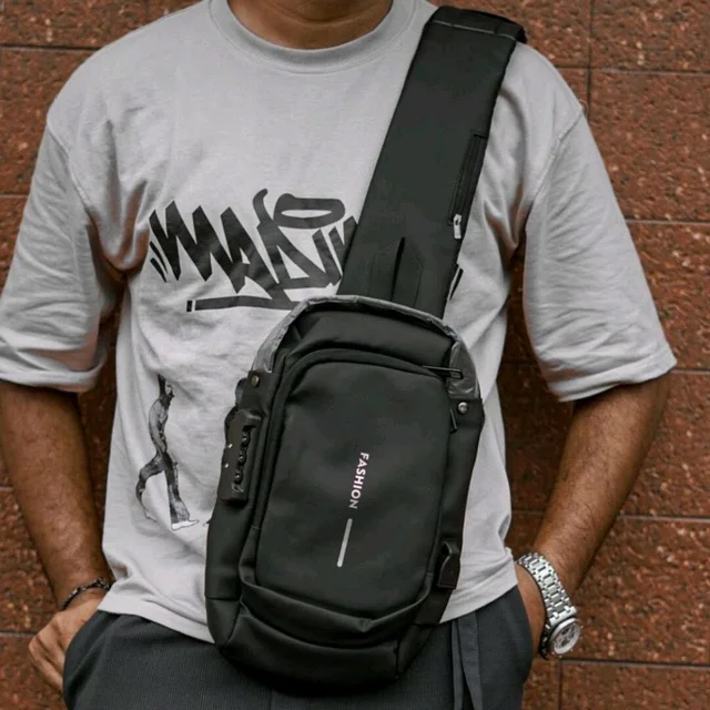Anti Theft Crossbody Sling Bag ,Waterproof Chest Daypack With USB Charging, Black, One Size, Locomotive Style - Black