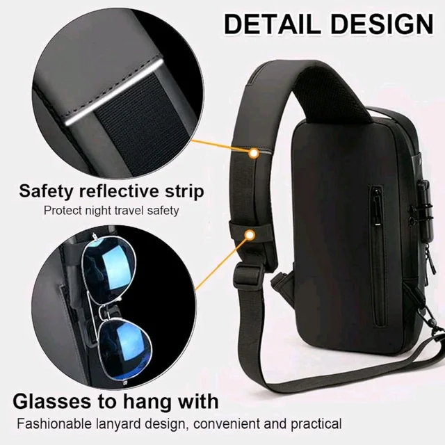 Anti Theft Crossbody Sling Bag ,Waterproof Chest Daypack With USB Charging, Black, One Size, Locomotive Style - Blue
