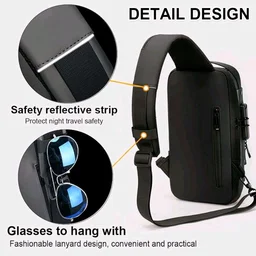 Anti Theft Crossbody Sling Bag ,Waterproof Chest Daypack With USB Charging, Black, One Size, Locomotive Style - Blue