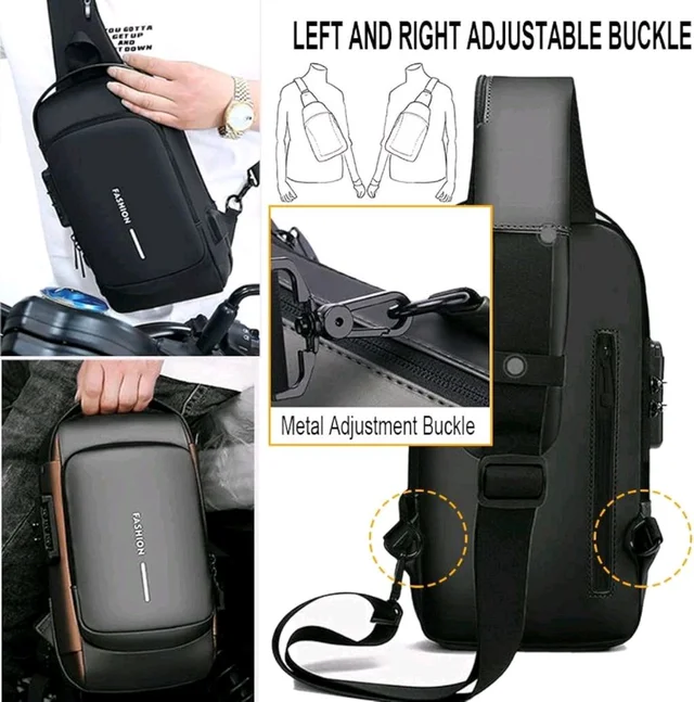 Anti Theft Crossbody Sling Bag ,Waterproof Chest Daypack With USB Charging, Black, One Size, Locomotive Style - Blue