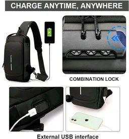 Anti Theft Crossbody Sling Bag ,Waterproof Chest Daypack With USB Charging, Black, One Size, Locomotive Style - Blue