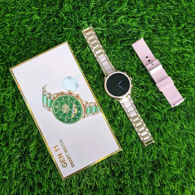 Smartwatch Generation 11 Premium Smartwatch - 2024 Diamond Design With Dual Belts | One Silicon Strap And One Metal
