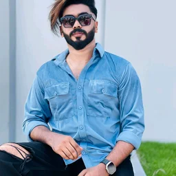 Velvet Double Pocket Premium Quality Shirt blue shirt - M