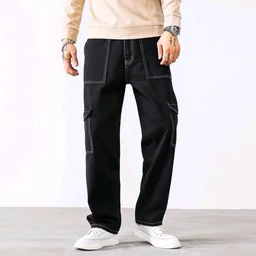 Trendy Denim Cargo Pants - Stylish and Comfortable! - L, Black