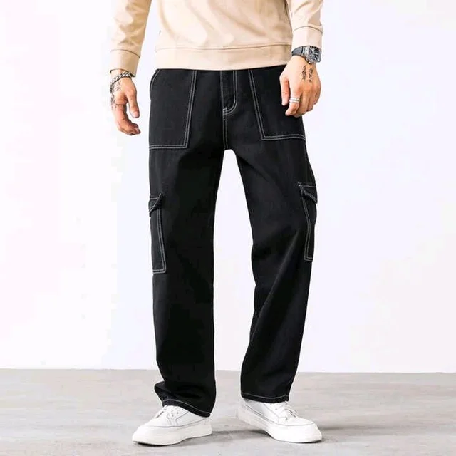 Trendy Denim Cargo Pants - Stylish and Comfortable! - M, Navy Blue