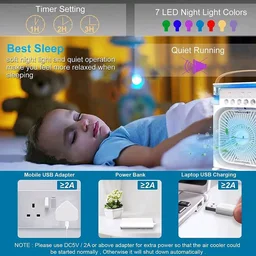 Portable Air Conditioner Fan, Personal Mini Small Evaporative Air Cooler Cool Mist Humidifier, 1/2/3 H Timer, 3 Speeds & 3 Spray Modes For Room Office Home Travel